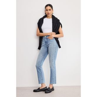 Good American Womens Soft Tech Good Legs Straight Jeans | Extra Stretch, Flat Tummy Tech, Gap-Proof Waistband | Indigo, Size 4 | Good America