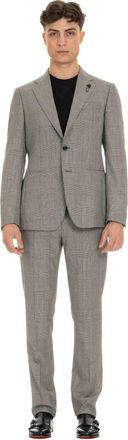 Lardini Grijs Wollen Prince of Wales Kostuum - Heren - Business pakken - Grijs - L - Wol - Kostuums