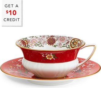 Wedgwood Wonderlust Teacup & Saucer Set Crimson Orient With $10 Credit