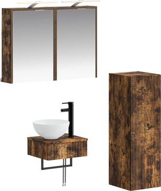 vidaXL Juego De Muebles De Ba&ntilde;o 4 Uds. Roble Ahumado Vidaxl
