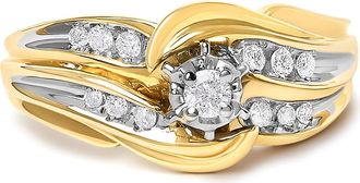 House of Brilliance 14K Yellow Gold 1/4 Cttw Round Diamond Wave Motif Bypass Ring