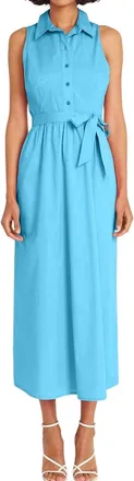 Maggy London Sleeveless Shirt Dress In Turquoise Blue