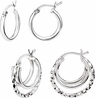 Gold & Honey Womens Rhodium-Plated Earrings - Set Of 2 In Silver