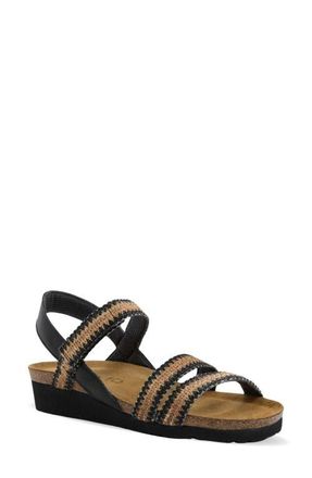 Naot Kayla Sandal in Jet Black Leather/Raffia at Nordstrom, Size 11Us