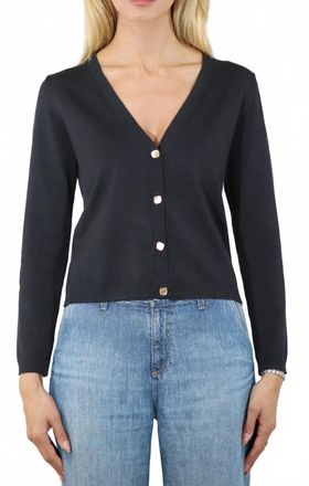 Metric Knits V Neck Long Sleeve Crop Cardigan With Square Buttons In Black