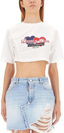 Dsquared2 White Graphic Crew Neck T-Shirt