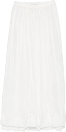 Forte_Forte Gonna Lunga Voile Co/Se Ricamato - Dames - Midirokken - Wit - M - Rokken