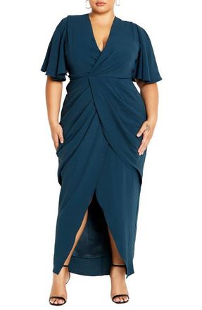 City Chic Braelynn Textured Crepe Maxi Dress in Emerald at Nordstrom