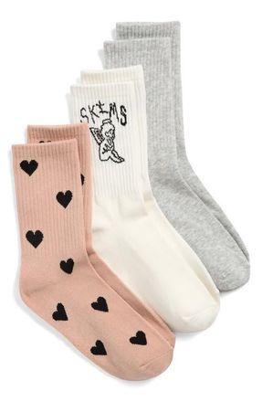 SKIMS 3-Pack Sport Socks in Spaced Hearts Multi at Nordstrom, Size Medium