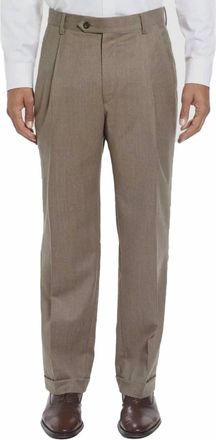 Berle Super 100S Worsted Wool Flannel Trouser In Tan Heather