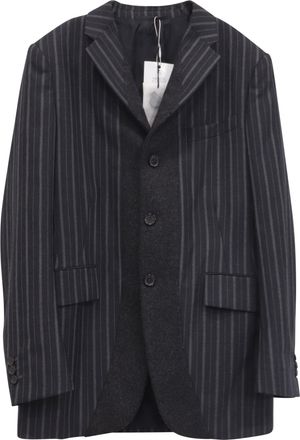 Jil Sander Single-Breasted Striped Blazer with Pockets in Black Wool