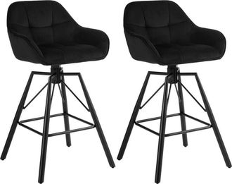 Woltu 2x Sgabelli da Bar in Velluto e Gambe in Metallo Pelle con braccioli e schienali Sgabelli da Cucina girevoli per la Colazione Nuova Sedia Nero - Woltu