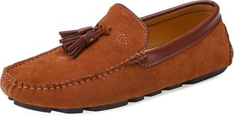 Generic Mens Loafers Tassel Suede Vamp Genuine Leather Round Toe Flat Heel Lightweight Flexible Driving Classic Slip-ons(Sandy Brown,7.5 UK)