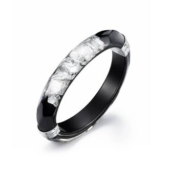 Gold & Honey Womens Thin Leaf Faceted Lucite Hinge Bangle In Black/ Silver