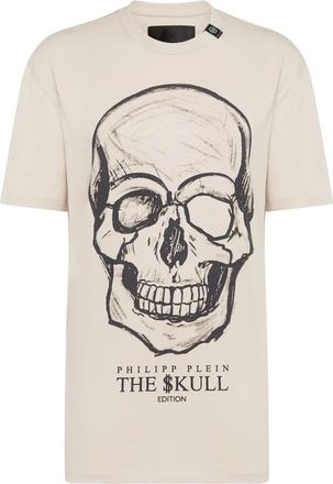 Philipp Plein T-Shirt Ronde Hals Skull - Dames - T-shirts - Beige - S - Katoen - Tops
