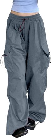 Generic Combat Trousers Women Plus Size, Womens Cargo Trousers Hiking Walking Work Lightweight Combat Cotton Parachute Pants Wide Leg Elasticated Waist Khaki 