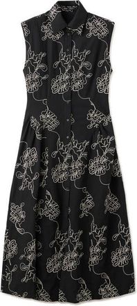 Mango Floral Embroidered Sleeveless Midi Dress in Black at Nordstrom, Size 10