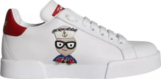 Dolce & Gabbana Logo Lage Sneakers in Wit/Rood - Dames - Sneakers - Wit - 35 EU - Leer - Schoenen