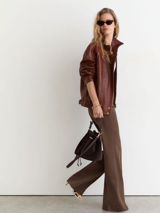 Reiss Mocha Brown High Rise Flared Trousers, 12R