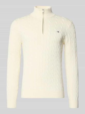 GANT Slim Fit Troyer mit gerippten Abschlüssen in Offwhite, Größe XXXL