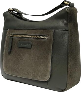 Rowallan Leather & Suede Shoulder Bag - Medium Crossbody with Two Zip-Top Compartments & Adjustable Strap (Everyday Use) (Olive Green)
