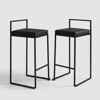 Oresteluchetta Juego De 2 Taburetes Altos De Cocina De Metal Y Piel Sint&eacute;tica Dale - Negro