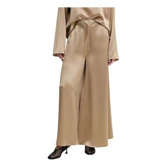 Nanushka Broeken, Dames, Beige, L, Polyester, Zaniah Satin Wijde Broek