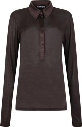 Tom Ford Zijden Poloshirt met Lange Mouwen - Dames - Polos - Bruin - XS - Satijn - Tops