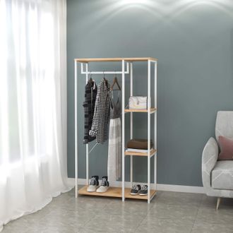 Woltu Woltu Stand Appendiabiti Con Ripiani Attaccapanni Guardaroba Scaffale Portabiti Legno+bianco