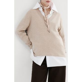 Mango V-Neck Sweater in Light/Pastel Beige at Nordstrom, Size X-Small