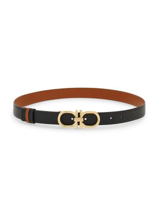 Ferragamo Leather Belt with Contrasting Interior and Gold-Tone Buckle