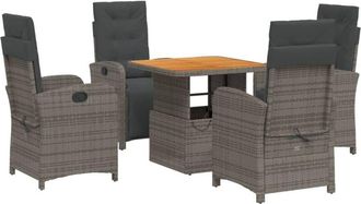 vidaXL Set Comedor De Jard&iacute;n 5 Piezas Con Cojines Rat&aacute;n Sint&eacute;tico Gris Vidaxl