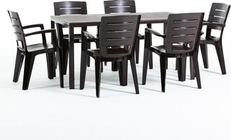 Siediti Fuori e Dentro Set de jard&iacute;n mesa rectangular 156x78 cm + 6 sillas de resina moka