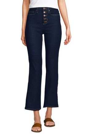 Lands End High Rise Denim Button Front Kick Flare Crop Jeans in River Rinse at Nordstrom, Size 18