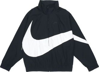 Nike Big Swoosh Sportswear Cardigan Woven Stand Collar Logo Jacket Black AR3133-010