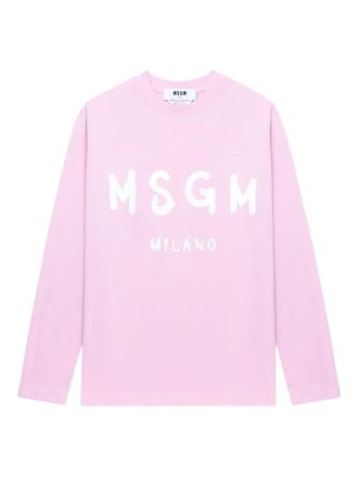 Msgm logo-print long-sleeve T-shirt - women - Cotton - S - Pink