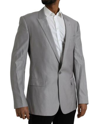 Dolce & Gabbana Mens Gray Wool Peak Single Breasted Coat Blazer Virgin Silk Clothing