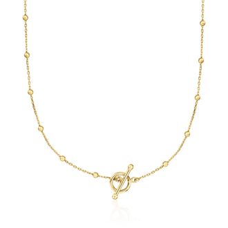 RS Pure by Ross-Simons 18kt Gold Over Sterling Bead Station Toggle Necklace