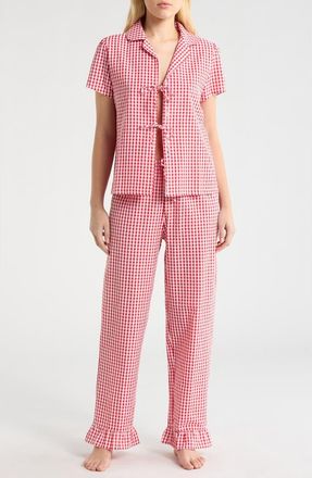 French Connection Gingham Seersucker Pajamas in Red Combo at Nordstrom, Size X-Large
