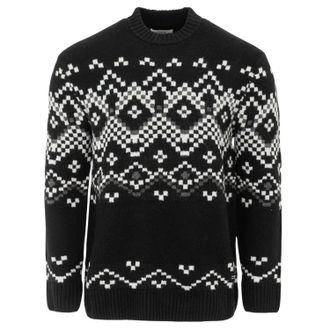 Firetrap Heren Fair Isle Polyester Blend Slim Casual Trui (Zwart/Monochroom)