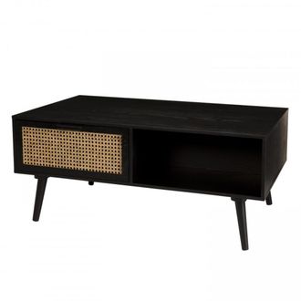 Macabane Mesa de centro cuadrada de madera de mango marr&oacute;n y rejilla natural