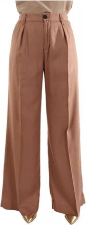 Pinko Wide Leg Lyocell Broek - Dames - Wijde Broeken - Bruin - XL - Katoen - Broeken