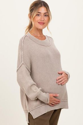 Pinkblush Washed Side Slit Oversized Sweater in Mocha at Nordstrom, Size Small