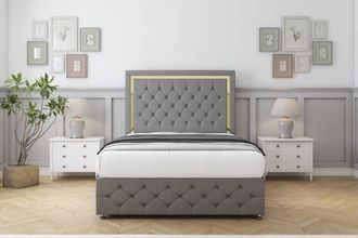 Comfort Beds Sofia Gold Dumfries Divan Set 2 Drawers-54 Headboard-Footboard in Light Grey | Size: Small Single