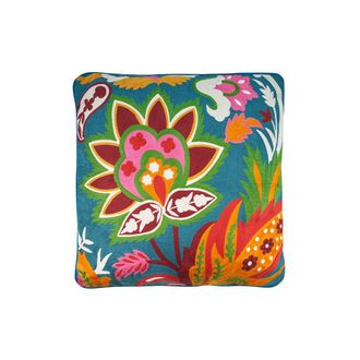 Novità Home Cojines flores coloridas fondo azul hecho a mano c/interior