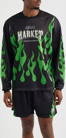 Market Toxic Flames Long Sleeve Mesh T-Shirt in Black/green at Nordstrom, Size Large