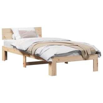 Berkfield Home Durable Bed Frame with Headboard 100x200 cm Solid Pine Wood in Beige