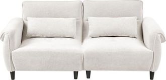 Beliani Sof&aacute; De 3 Plazas Tapizado De Poli&eacute;ster Repelente Al Agua Sala De Estar Estilo Moderno Blanco Crema Wetlan