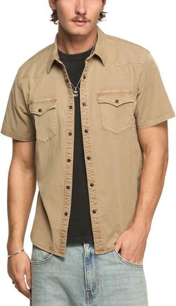 Lucky Brand Short Sleeve Stretch Twill Snap-Up Western Shirt at Nordstrom, Size X-Large