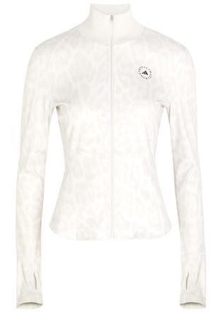 Stella McCartney Adidas X Stella Mccartney Leopard-print Stretch-jersey Mid-layer Jacket - White And Grey - S (UK8-10 / S)